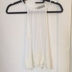 High neck sheer lace tank